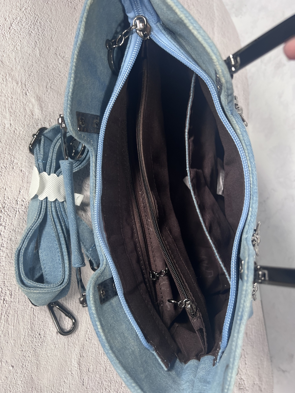 Studded Bee Embellished Denim Tote Bag - Blue NWOT - Picture 4 of 6